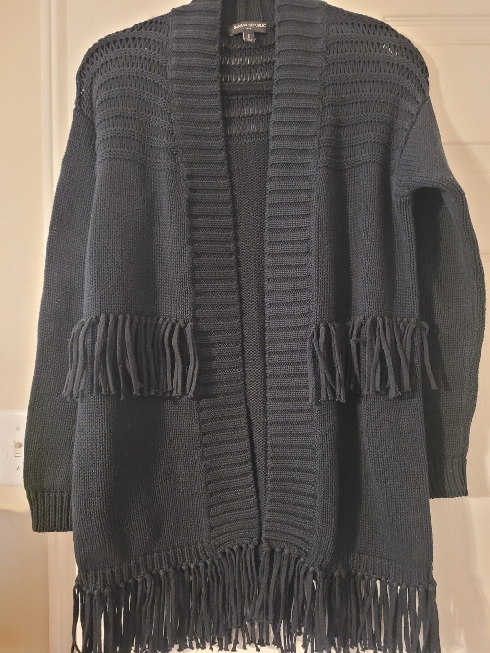 Banana Republic Black Fringe Open Cardigan Sweater